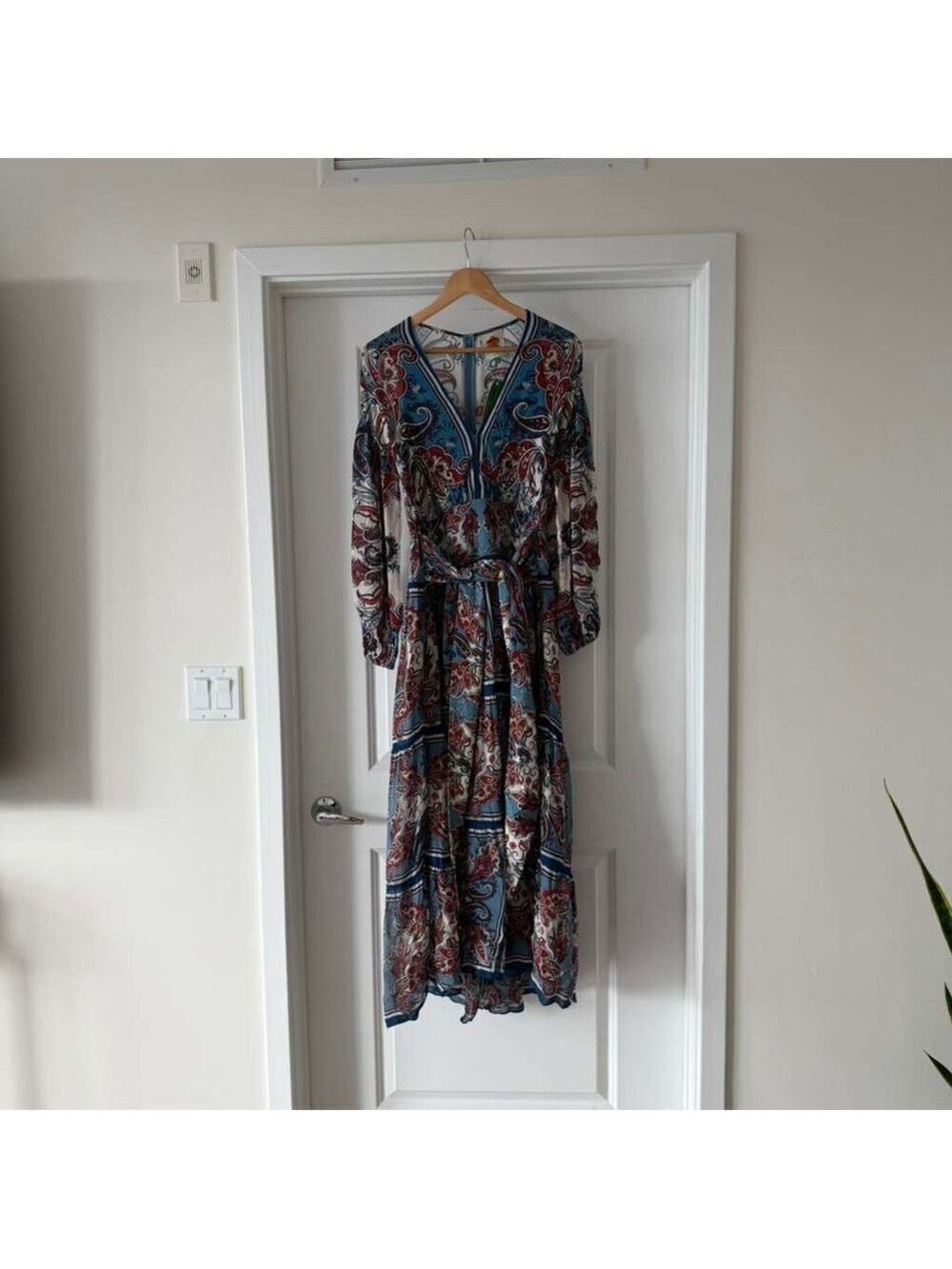 Farm Rio Blue Paisley Scarf Long Sleeve Maxi Dress - Picture 6 of 9